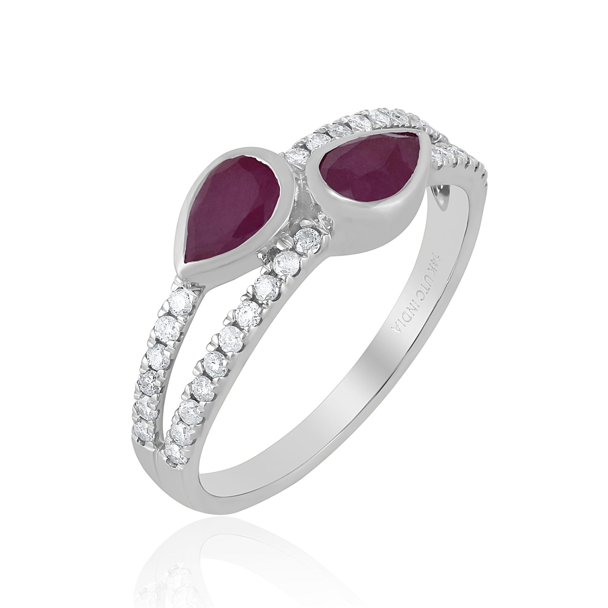 14K White Gold Ruby and White Topaz Bypass Ring