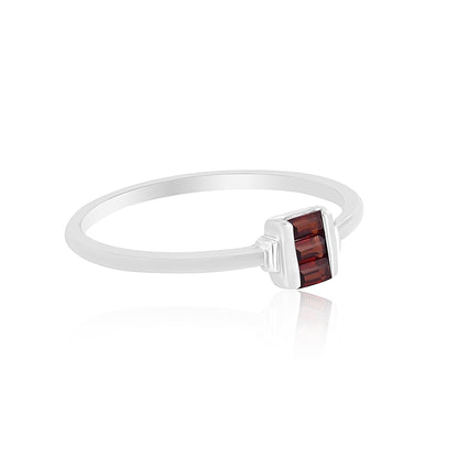 Ava Sterling Silver Garnet Gemstone Stackable 3-Stone Baguette Ring, Sizes 6 to 8