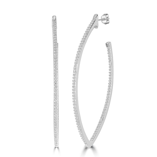Judy Crowell Jewelry Sterling Silver Marquis Cubic Zirconia Hoop Earrings