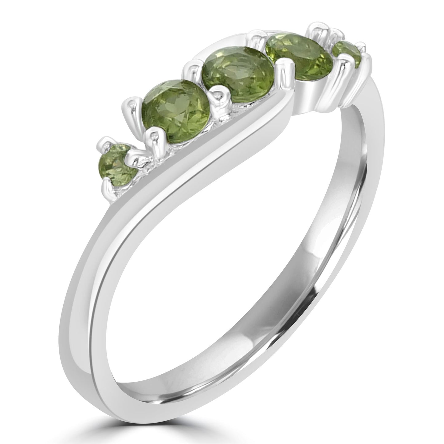 Angela Sterling Silver Peridot 5-Stone Wave Ring, Sizes 6 to 8