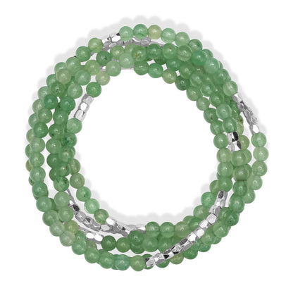 Silver-Plated Brass Green Aventurine Gemstone Beaded Wrap Bracelet or Necklace, 35 Inches