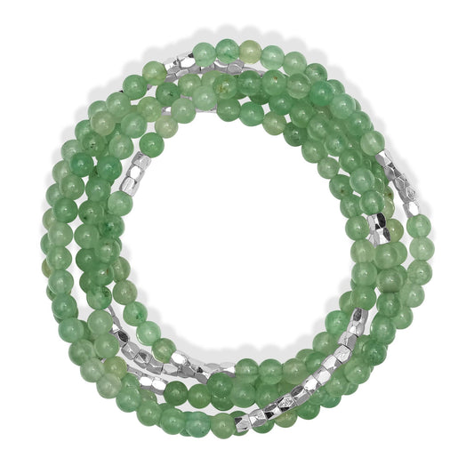 Silver-Plated Brass Green Aventurine Gemstone Beaded Wrap Bracelet or Necklace, 35 Inches