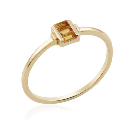 Ava 14k Gold over Sterling Silver Citrine Gemstone Stackable 3-Stone Baguette Ring