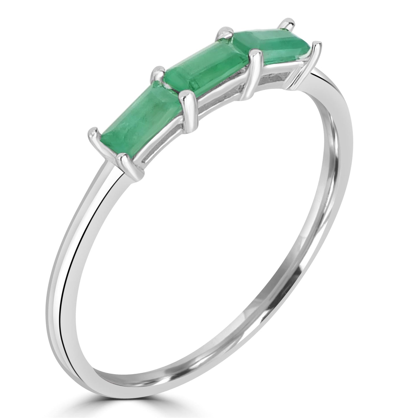 Heidi Sterling Silver Emerald Gemstone Stackable 3-Stone Baguette Ring, Sizes 6 to 8