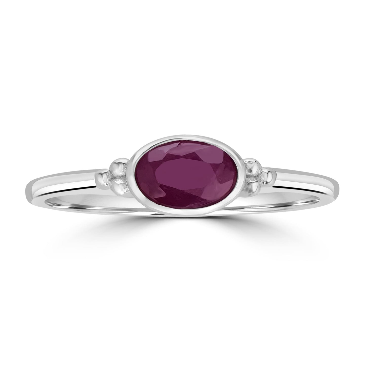 East-West Sterling Silver Ruby Gemstone Stackable Solitaire Bezel Ring, Sizes 6 to 8