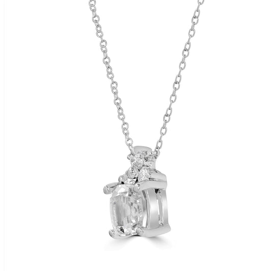 Sterling Silver Genuine White Topaz and Cubic Zirconia Cushion Cut Pendant Necklace, 18 Inches