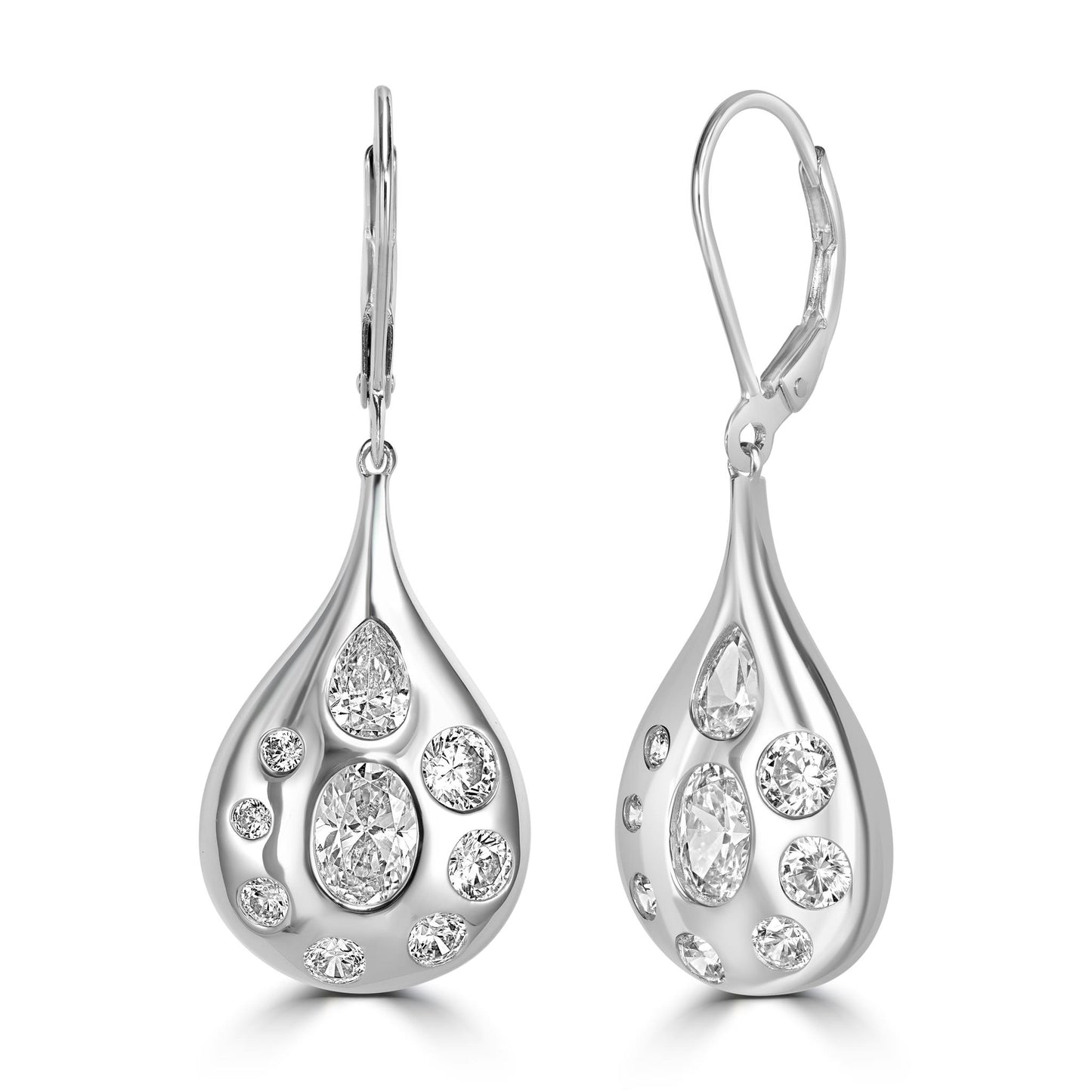 Kathy Levine Sterling Silver Cubic Zirconia Multi-Shape Teardrop Dangle Earrings