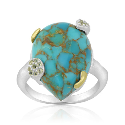 GG Collection Sterling Silver Sonoran Turquoise and Peridot Pear-Cut Ring, Sizes 5 to 10