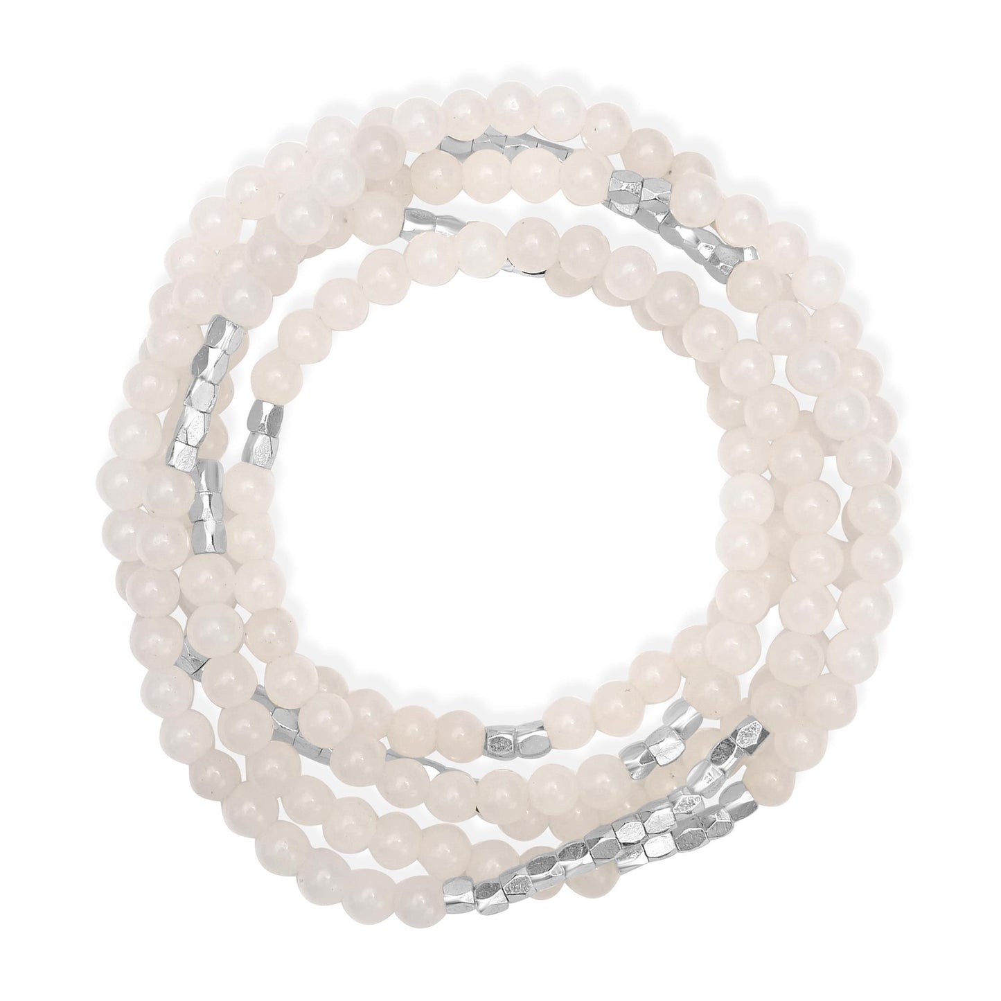 Silver-Plated Brass White Quartz Beaded Wrap Bracelet or Necklace, 35 Inches