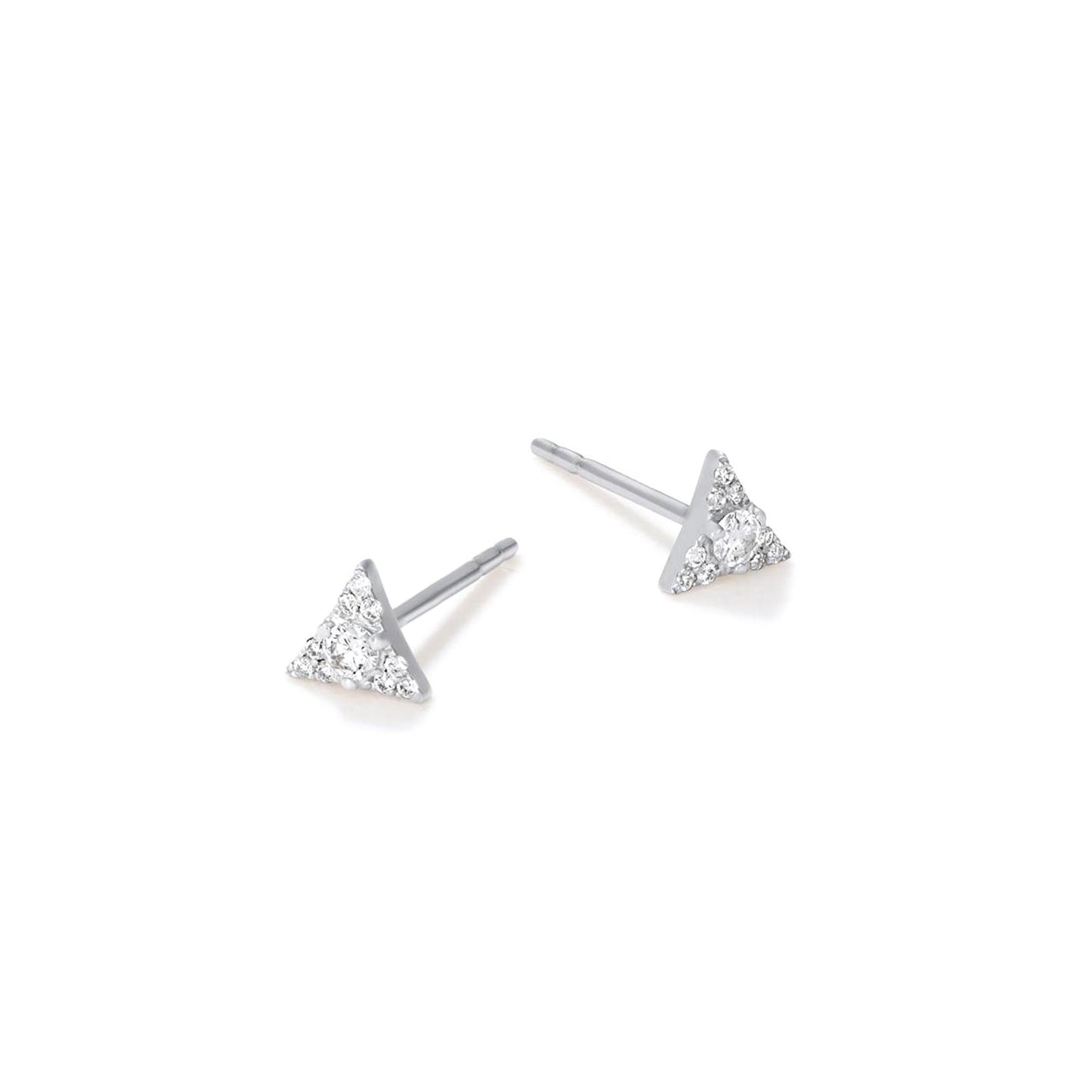 14K White Gold .11 Carat Diamond Triangle Stud Earrings