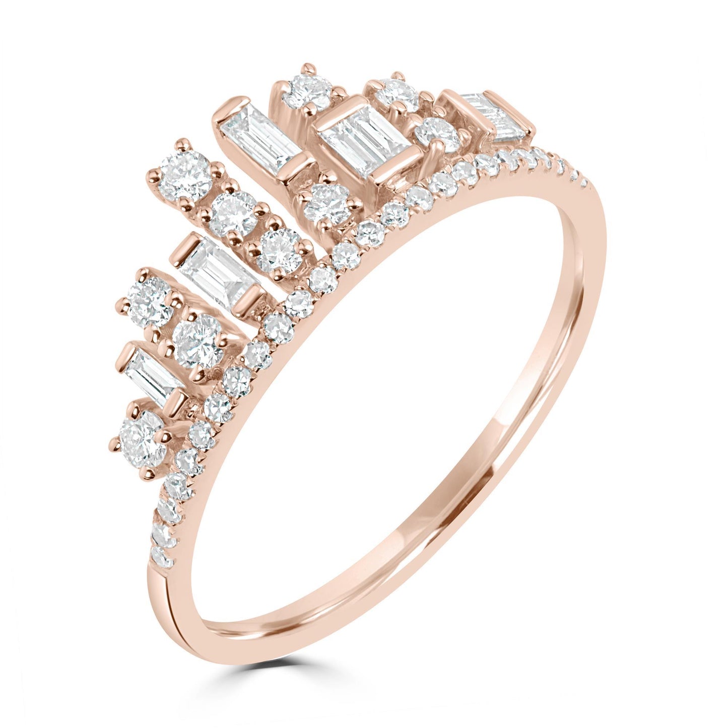 Women 14K Rose Gold 0.43Ct Baguette And Round Diamond Crown Ring (GH Color, SI1 Clarity)