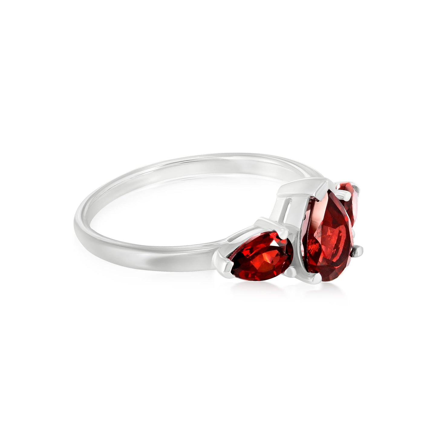 Sterling Silver Garnet 3-Stone Pear-Cut Ring, Sizes 7 to 9