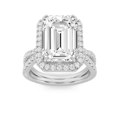 14K White Gold Lab Grown Diamond 8.0 CTTW Emerald Cut Halo Ring