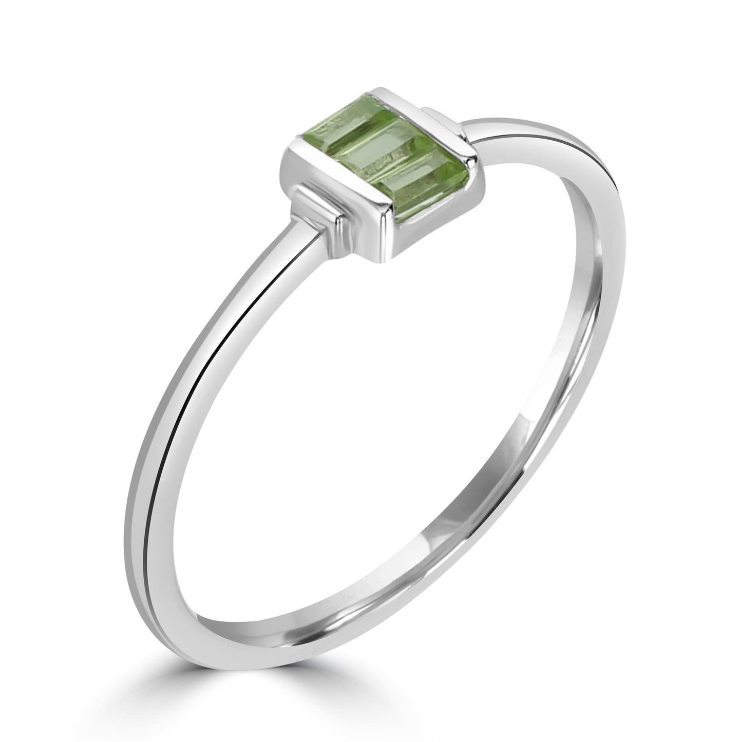 Ava Sterling Silver Peridot Stackable 3-Stone Baguette Ring, Sizes 6 to 8