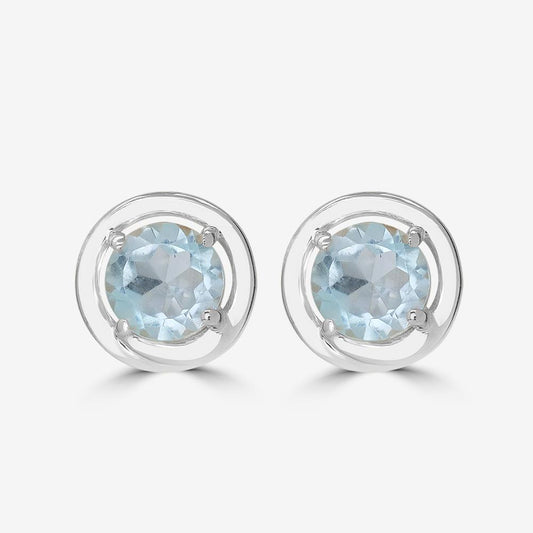 Gemistry 925 Sterling Silver Round Genuine Blue Topaz Stud Earrings