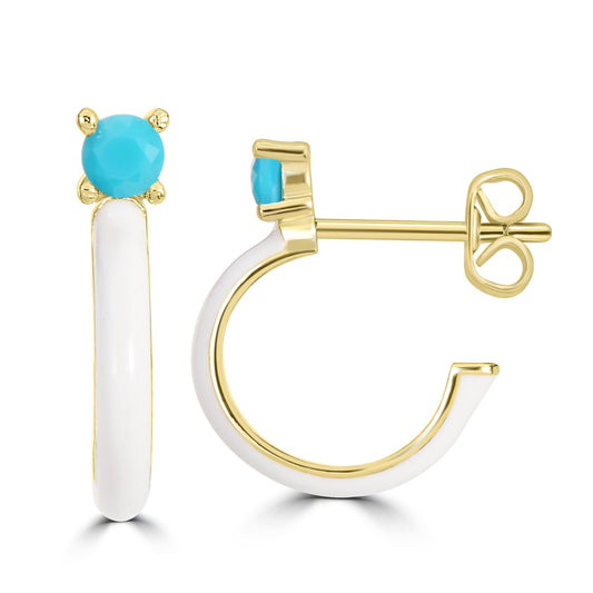 Bob Mackie Jewelry 14K Gold Over Brass Turquoise Cubic Zirconia White Enamel Hoop Earrings