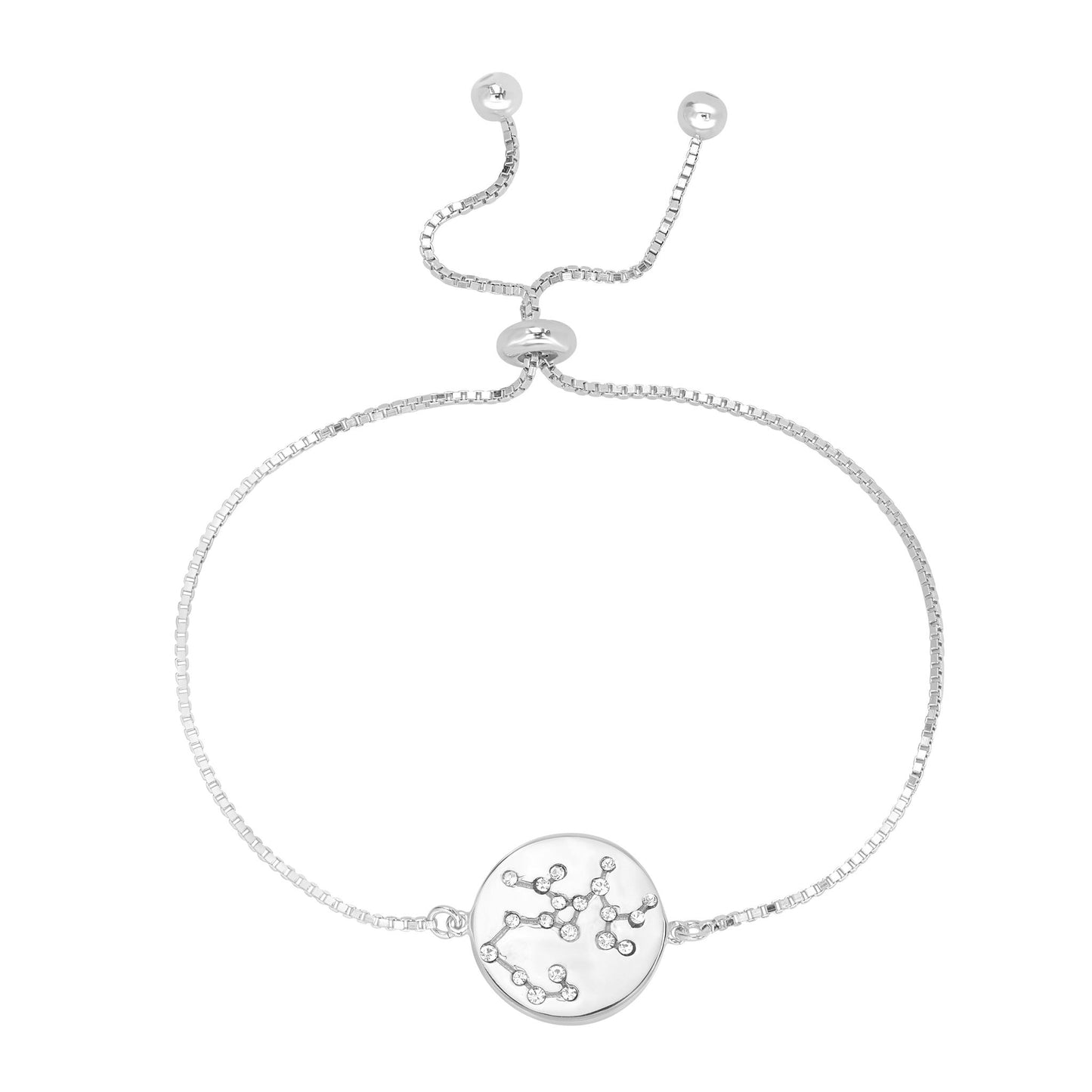 Sterling Silver Sagittarius Zodiac Crystal Bracelet with Adjustable Chain, 5 to 9 Inches