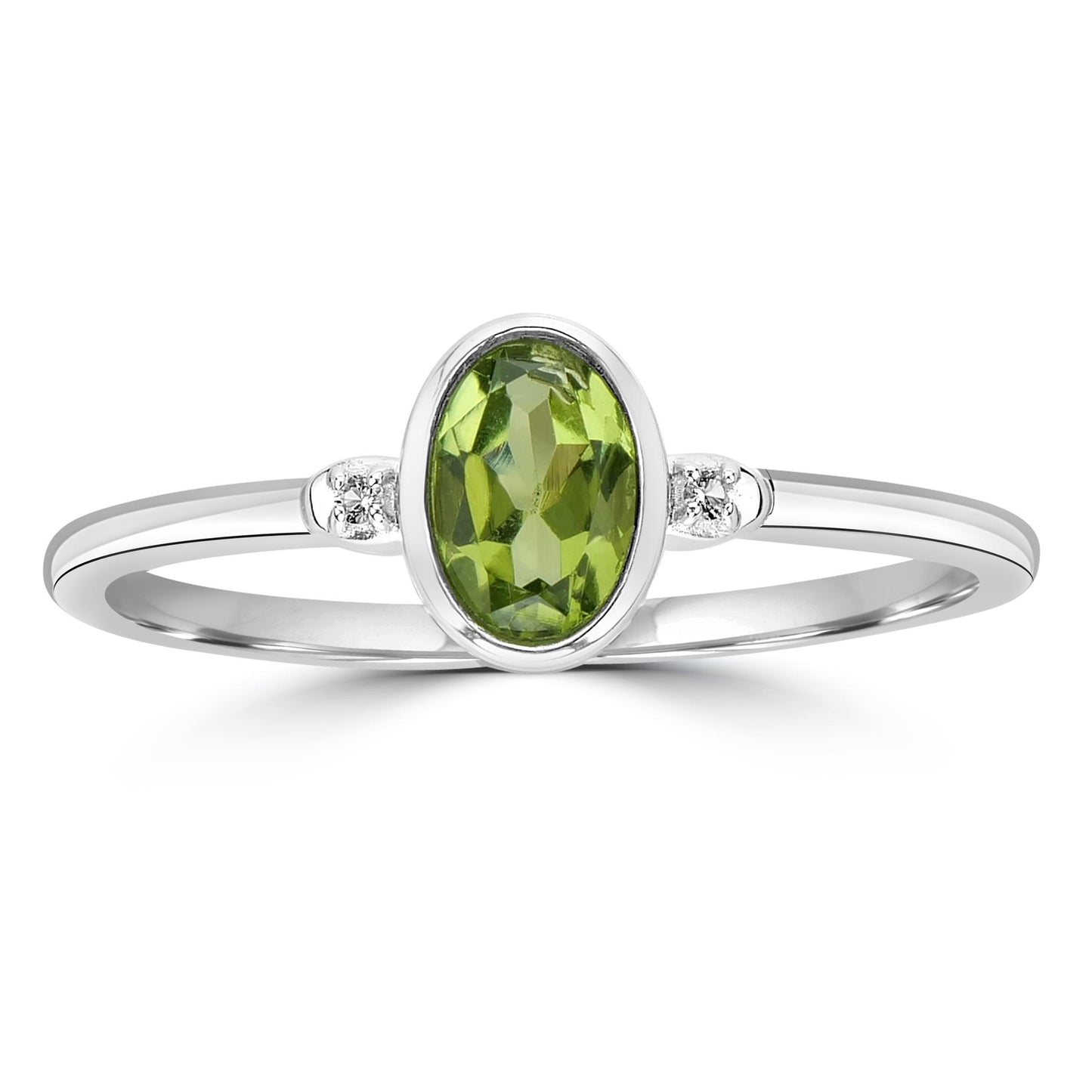 Kate Sterling Silver Peridot and White Topaz Stackable Oval Ring, Sizes 6 to 8