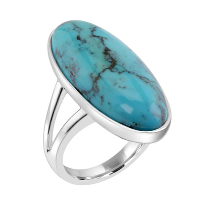 GG Collection Sterling Silver Kingman Turquoise Oval Ring, Sizes 5 to 8