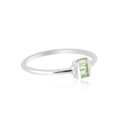 Ava Sterling Silver Peridot Stackable 3-Stone Baguette Ring, Sizes 6 to 8