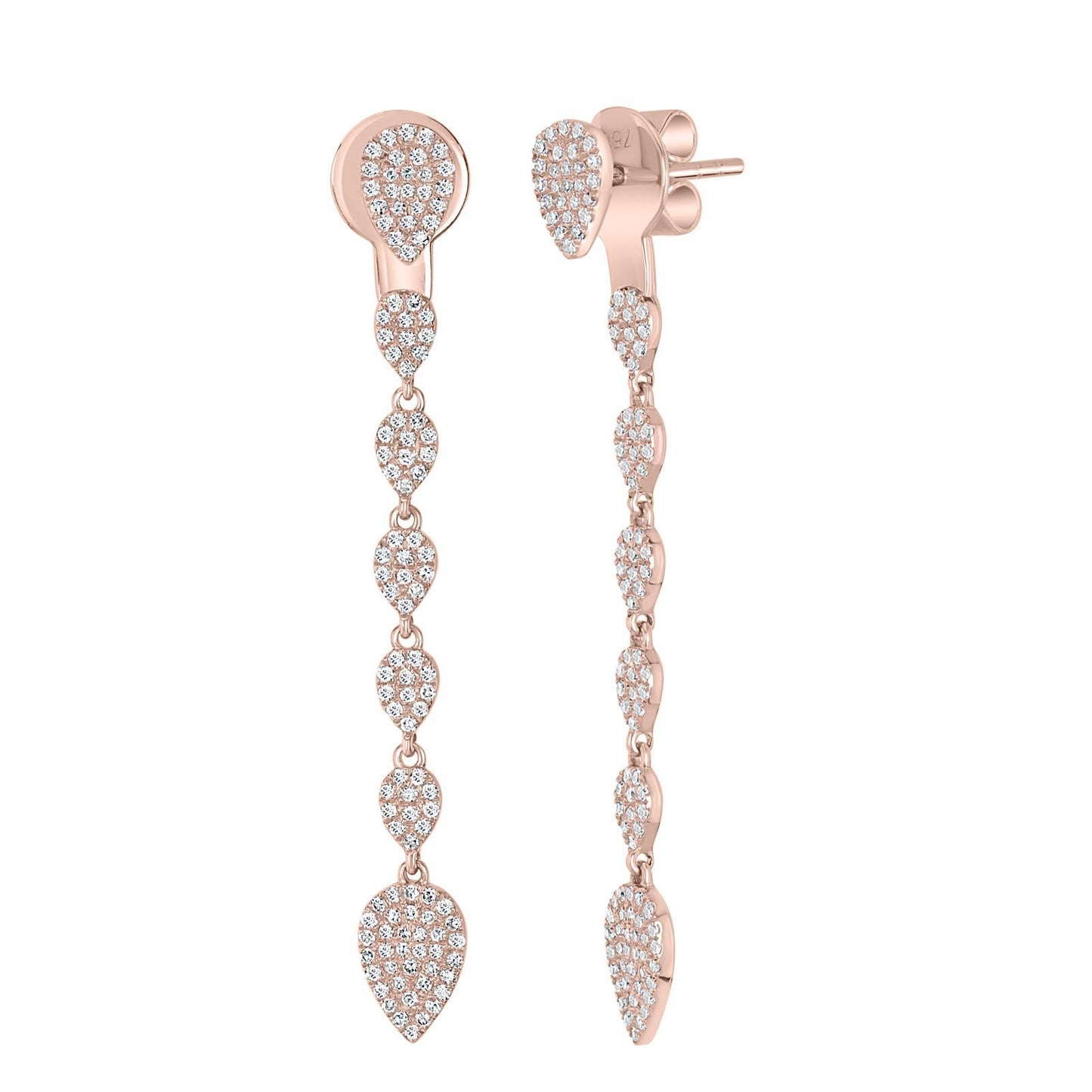 14K Rose Gold 0.52 Carat Round Diamond Pear Drop Earrings