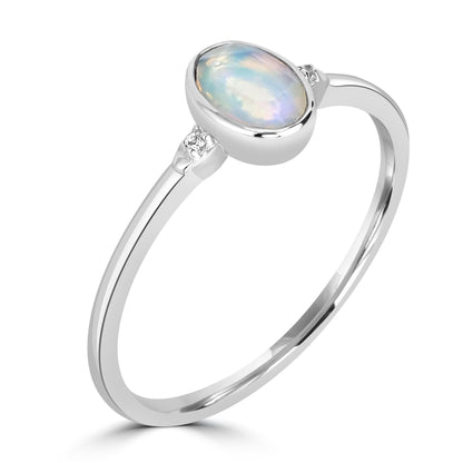 Kate Sterling Silver Ethiopian Opal and White Topaz Stackable Oval Ring, Sizes 6 to 8