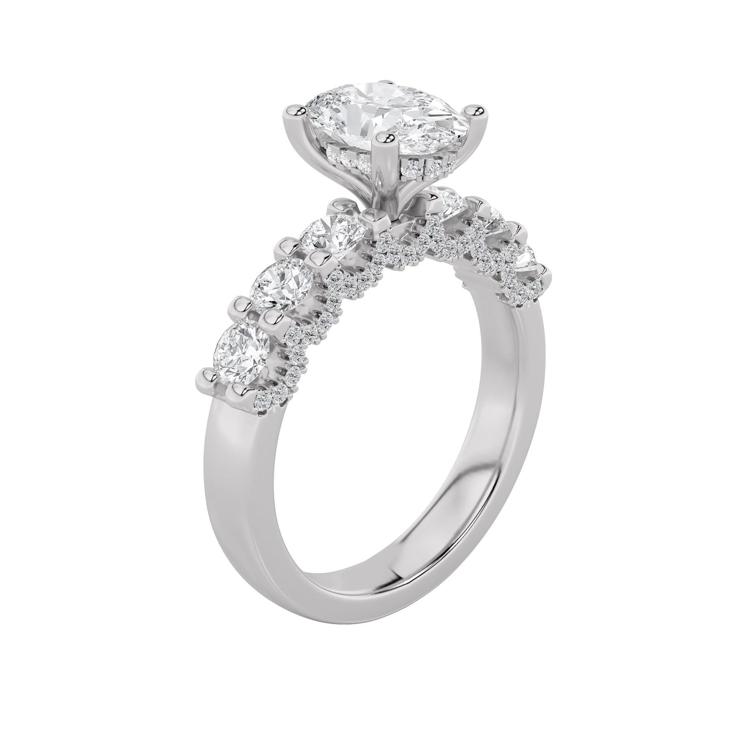 14K White Gold Lab Grown Diamond 2.5 CTTW Oval and Round Cut Ring