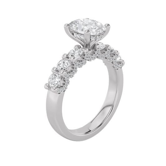 14K White Gold Lab Grown Diamond 2.5 CTTW Oval and Round Cut Ring