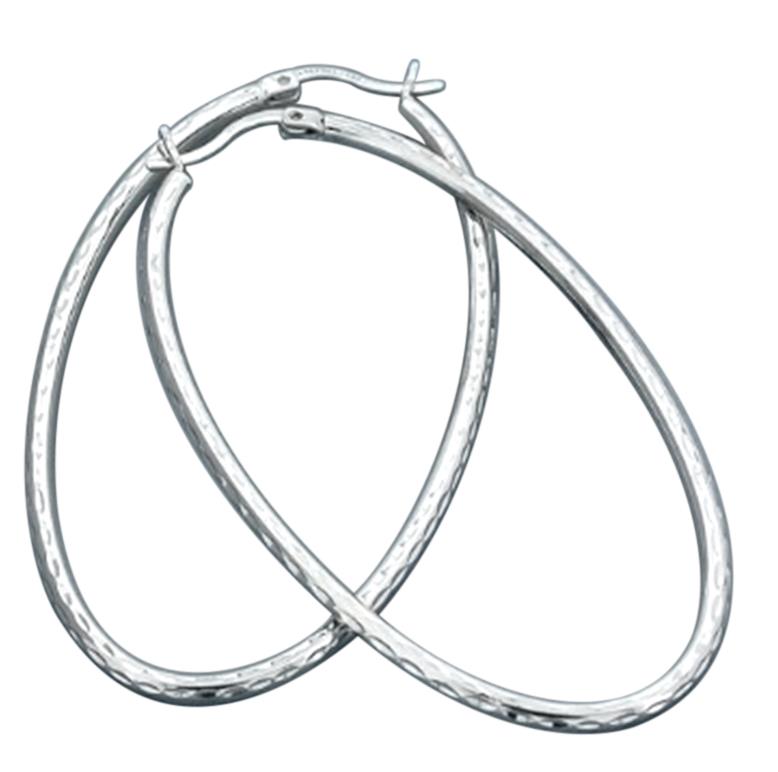 Judy Crowell Jewelry Sterling Silver Classic Diamond Cut Long Oval Hoop Earrings