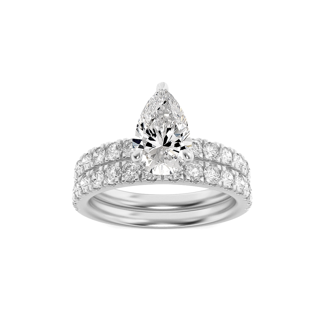 14K White Gold Lab Grown Diamond 2.0 CTTW Pear Cut Center Stone Wedding Set