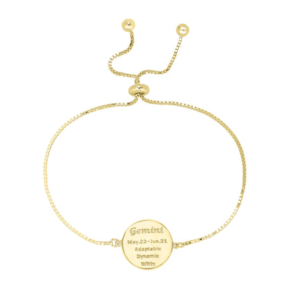 Sterling Silver or Gold Over Sterling Silver Gemini Zodiac Crystal Bracelet with Adjustable Chain 5 to 9 Inches