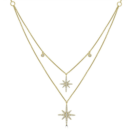 Gemistry 14K Yellow Gold 0.34 Ct Round Diamond Multi-row Star Necklace(GH Color, I1 Clarity)