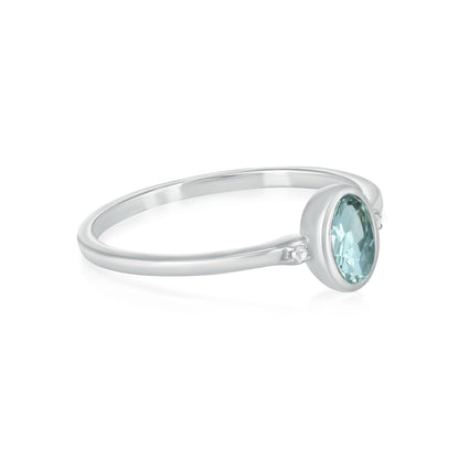 Kate Sterling Silver Aquamarine and White Topaz Stackable Oval Ring, Sizes 6 to 8