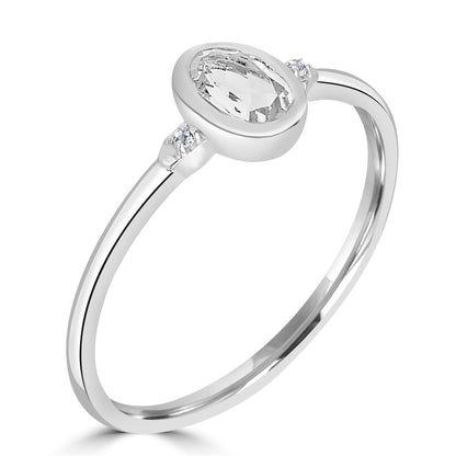 Kate Sterling Silver White Topaz Stackable Oval Ring, Sizes 6 to 8