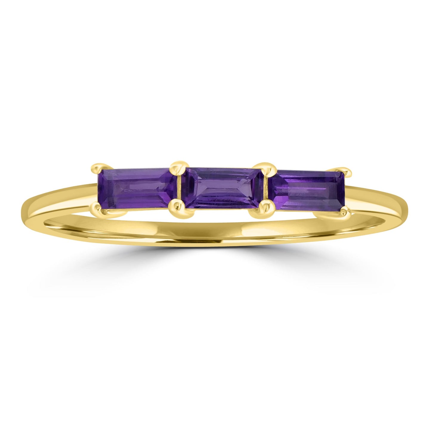 Heidi 14k Gold over Sterling Silver Amethyst Gemstone Stackable 3-Stone Baguette Ring