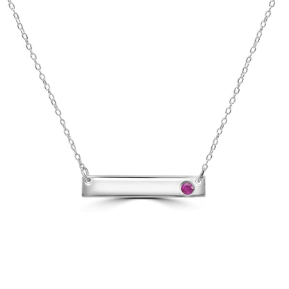 Gemistry 925 Sterling Silver Bar Necklace with Genuine Ruby Stone For Women & Girls With 16 + 4 Inch Extender Cable Chain Birthstone Jewelry Gift For Her Birthday|Wedding|Anniversary