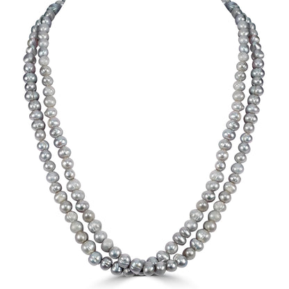 Sterling Silver Grey Potato Pearl Double Strand Necklace