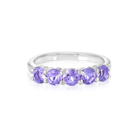 Sterling Silver Amethyst 5-Stone Ring , Sizes 7 to 9