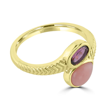 "GG Collection Pear and Oval Shaped Pink, Blue and Charoite Gemstone Bypass Ring in 925 Sterling Silver Gift For Her