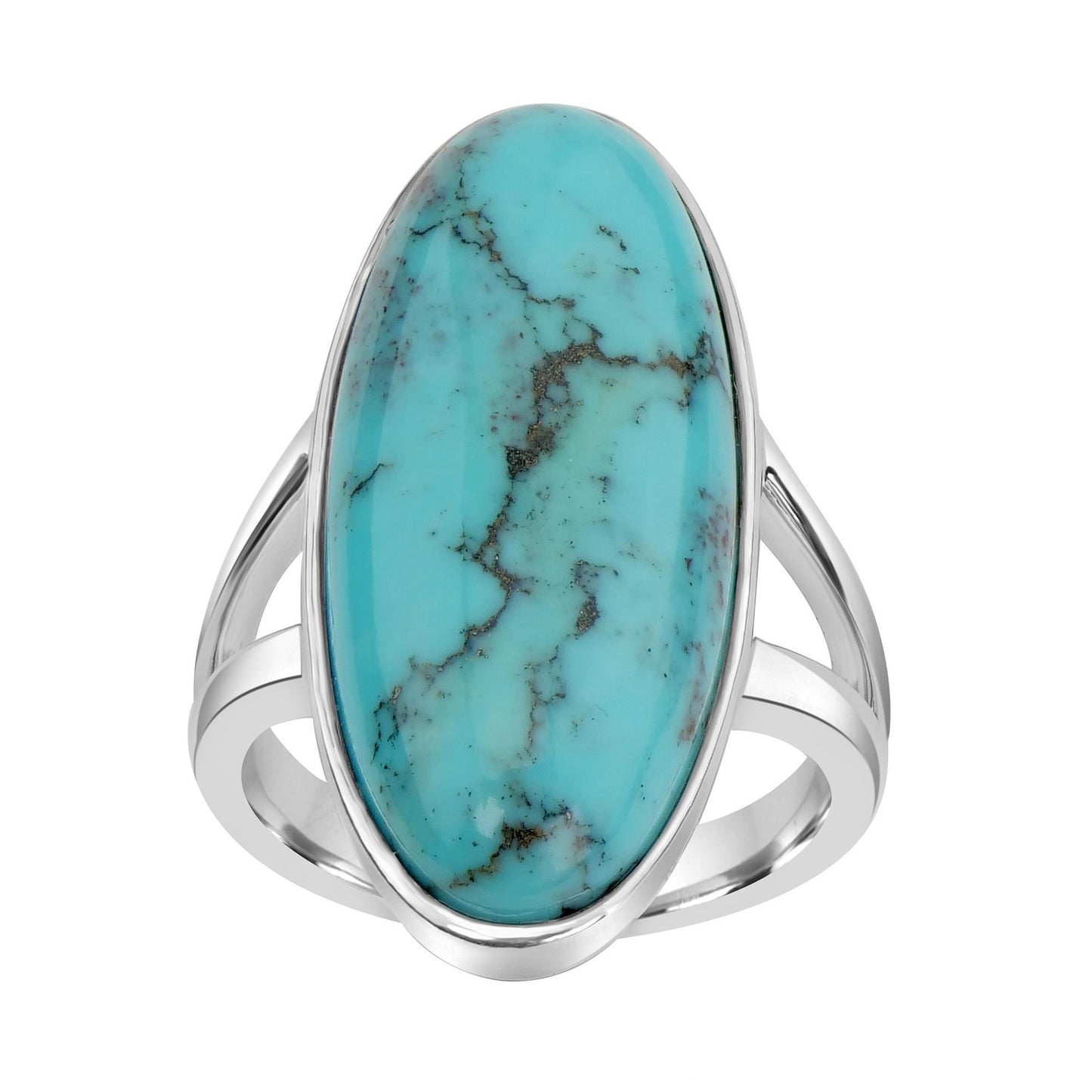 GG Collection Sterling Silver Kingman Turquoise Oval Ring, Sizes 5 to 8