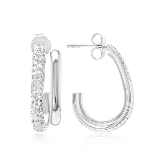 Judy Crowell Jewelry Sterling Silver and Rhodium Diamond Cut Rectangle J Hoop Earrings