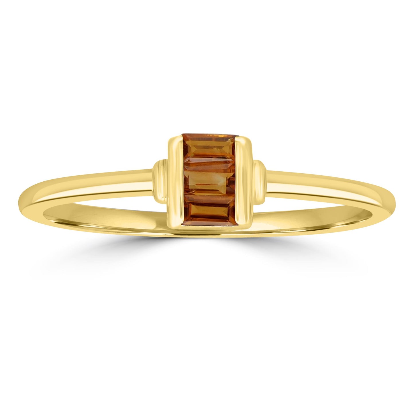 Ava 14k Gold over Sterling Silver Citrine Gemstone Stackable 3-Stone Baguette Ring