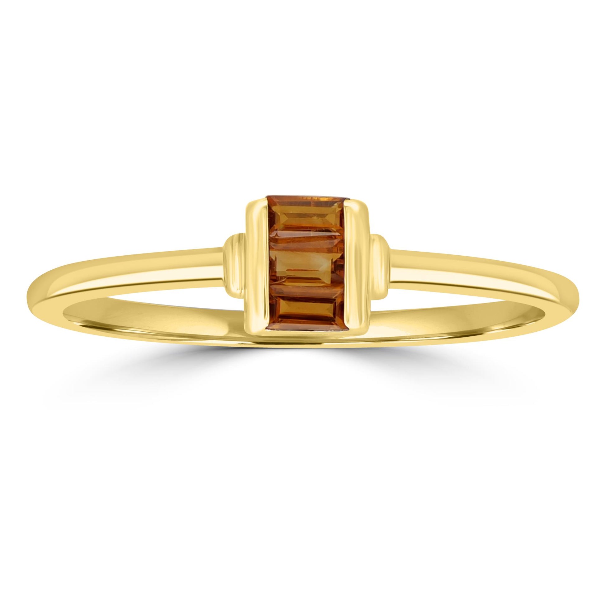 Ava 14k Gold over Sterling Silver Citrine Gemstone Stackable 3-Stone Baguette Ring