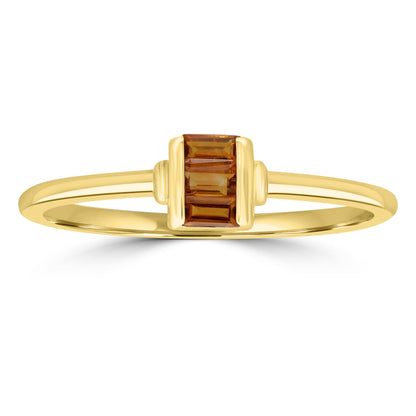 Ava 14k Gold over Sterling Silver Citrine Gemstone Stackable 3-Stone Baguette Ring