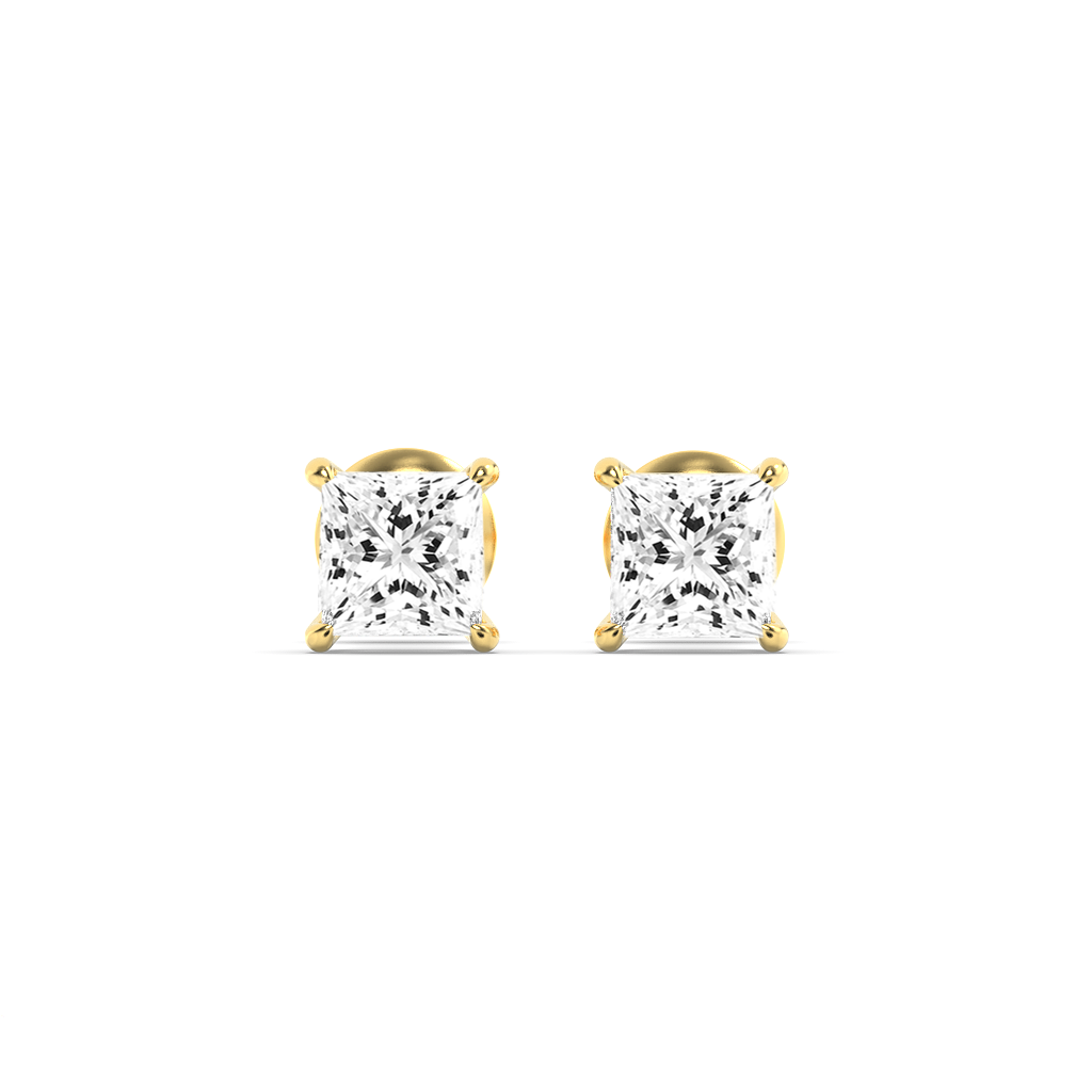 14K Gold 4.0 CTTW Lab Grown Diamond Princess Cut Stud Earrings