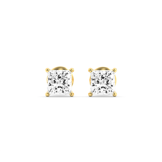 14K Gold 4.0 CTTW Lab Grown Diamond Princess Cut Stud Earrings