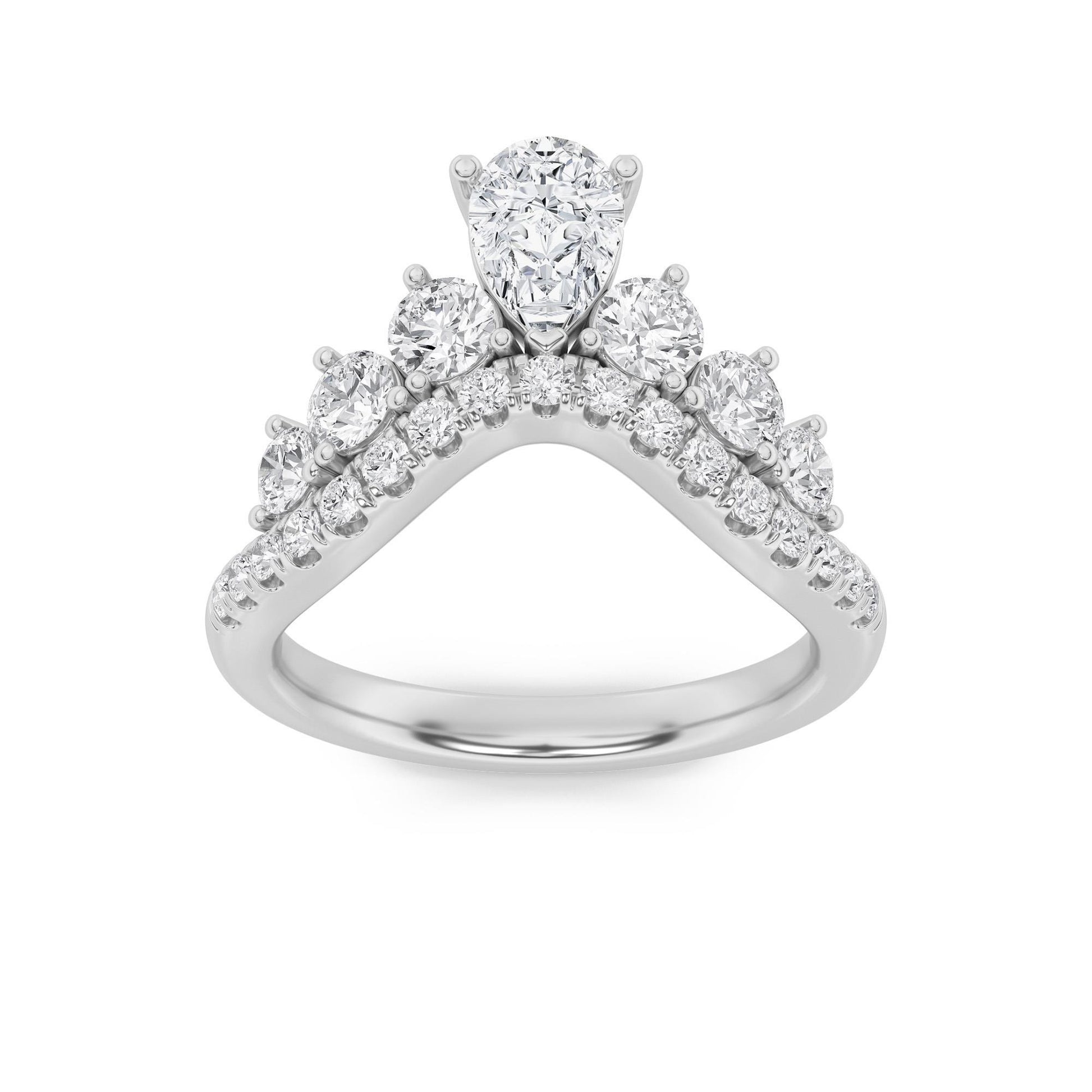 14K White Gold Lab Grown Diamond 1.50 CTTW Pear Cut Center Multi-Stone Ring