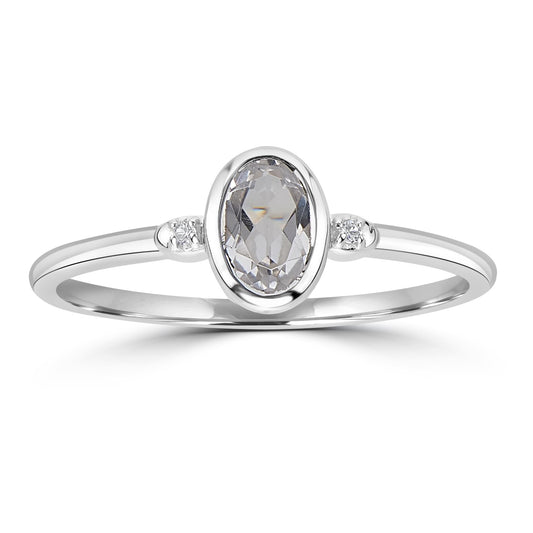 Kate Sterling Silver White Topaz Stackable Oval Ring, Sizes 6 to 8