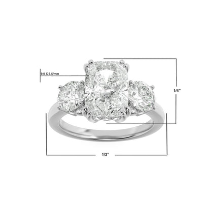 14K White Gold Lab Grown Diamond 3.0 CTTW Cushion and Round Cut Ring