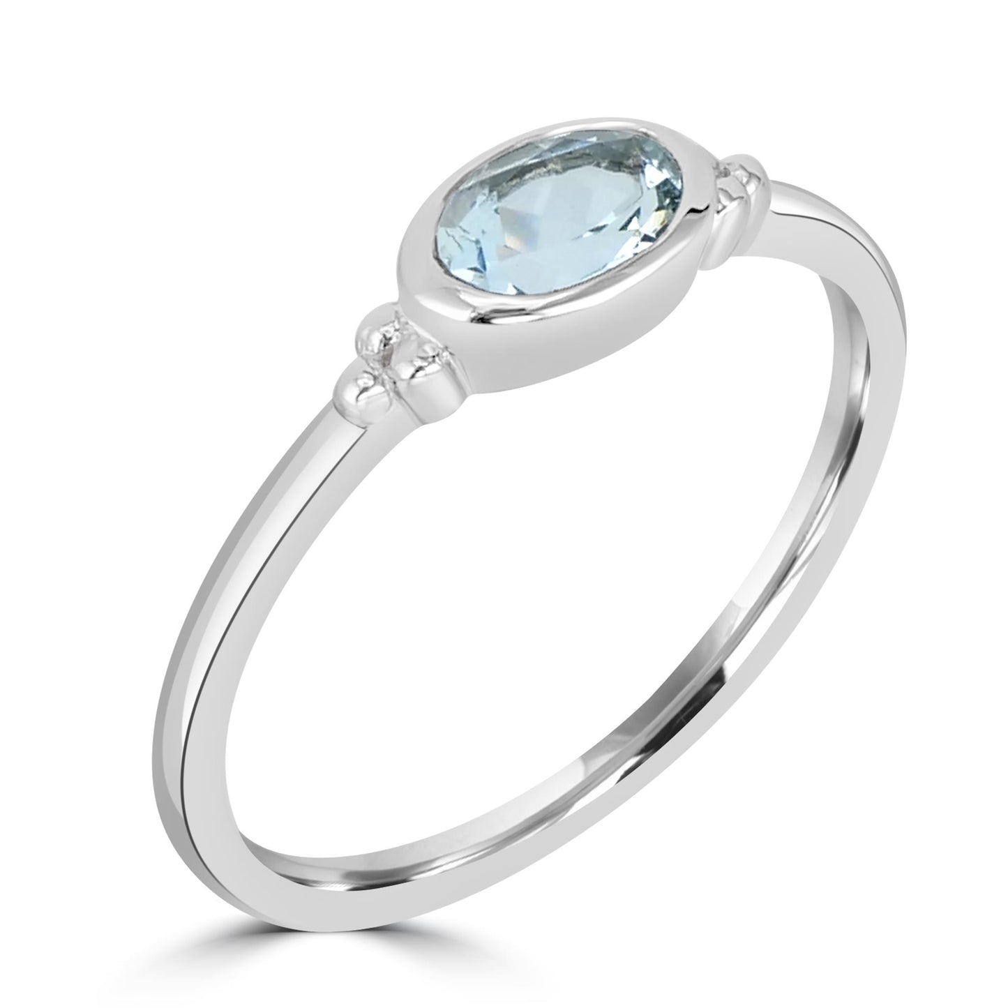 East-West Sterling Silver Blue Topaz Stackable Solitaire Bezel Ring, Sizes 6 to 8